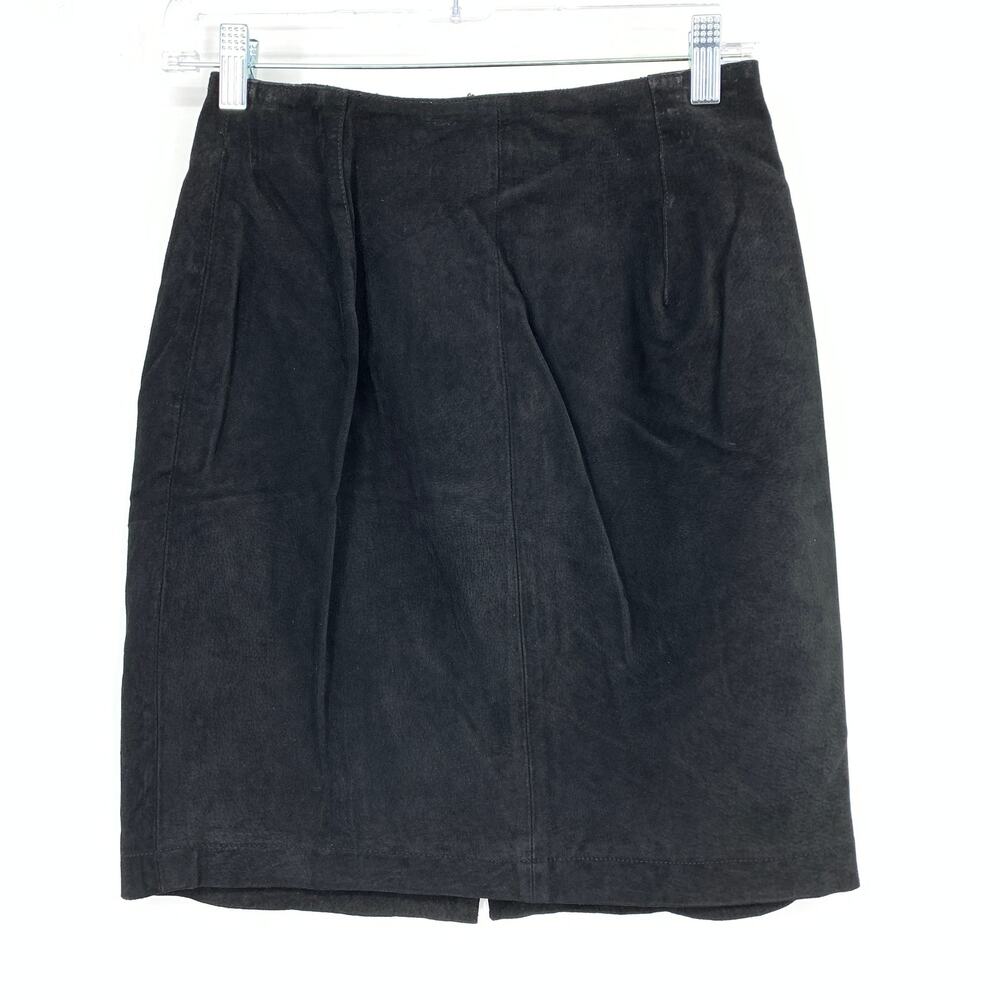 Global Identity Black Suede Leather Skirt Womens 0 Above Knee Straight Lined